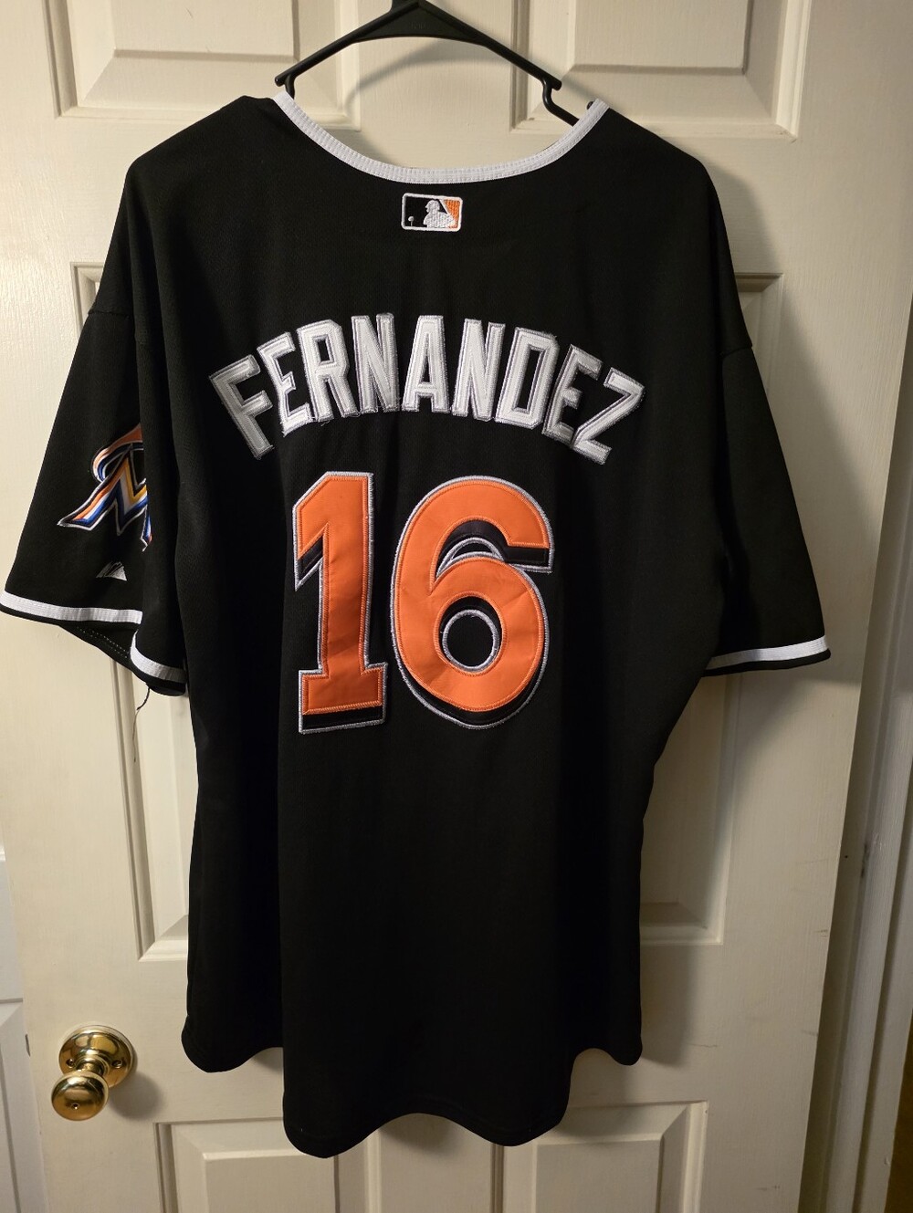 Marlins Fernandez #16 Black Baseball Jersey